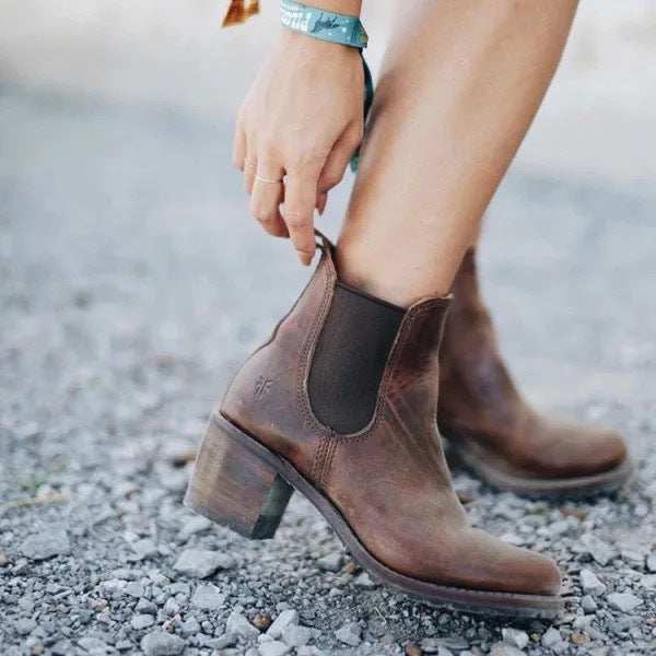 Pointed thick heel short high heel women's short boots