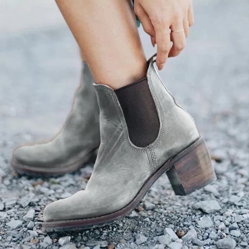 Pointed thick heel short high heel women's short boots