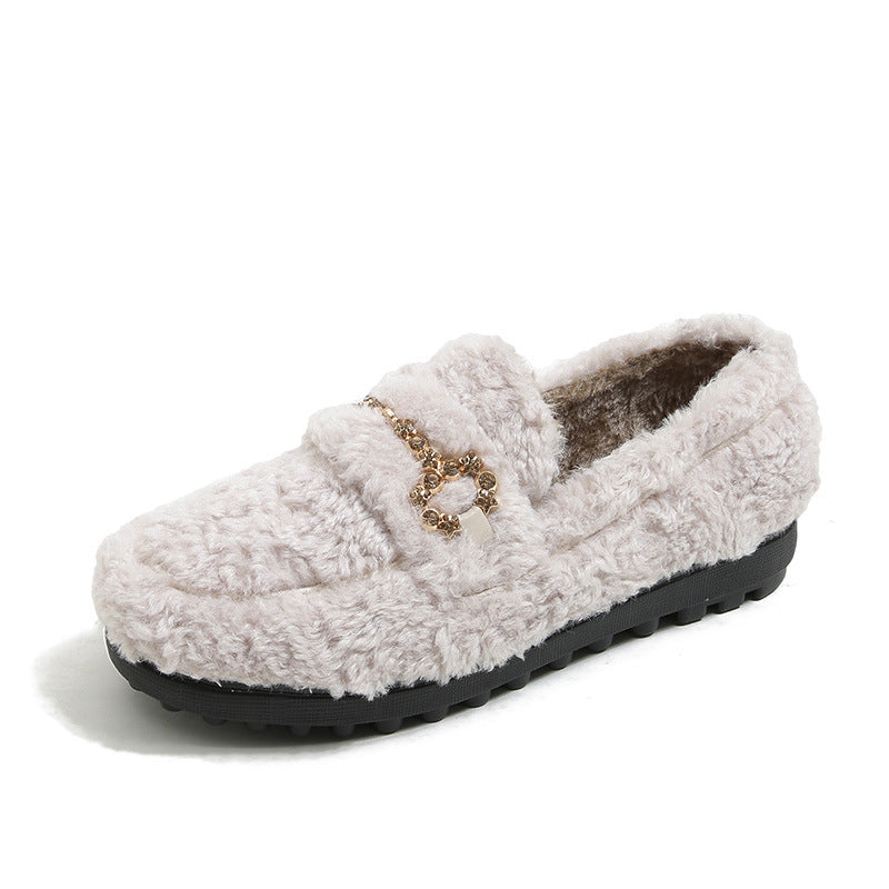 Outer Wear Fleece-lined Lamb Wool Platform Fluffy Shoes Women